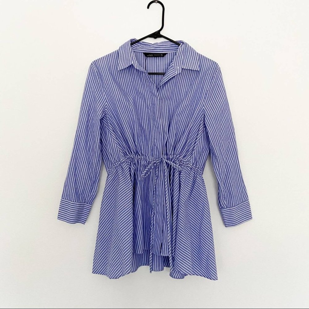 SOLD ZARA WOMAN Pinstripe Button Down Top Size M - Picture 2 of 11